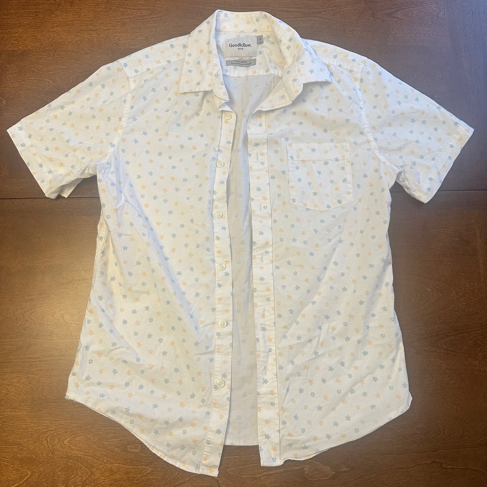 Goodfellow & Co Men's Patterned White Tropical Short Sleeve Shirt